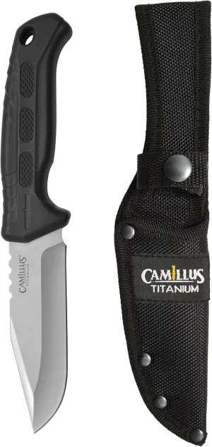 Camillus Hawker 9" Drop Point Blade Durable Corrosion-Resistant 420 Stainless Steel Hunting Hiking Fishing Camping Fixed Blade Knife with Protective Sheath