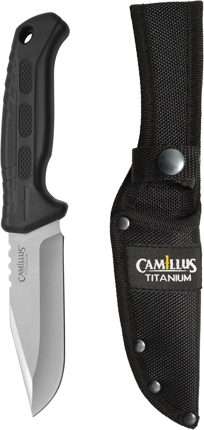 Camillus Hawker 9" Drop Point Blade Durable Corrosion-Resistant 420 Stainless Steel Hunting Hiking Fishing Camping Fixed Blade Knife with Protective Sheath