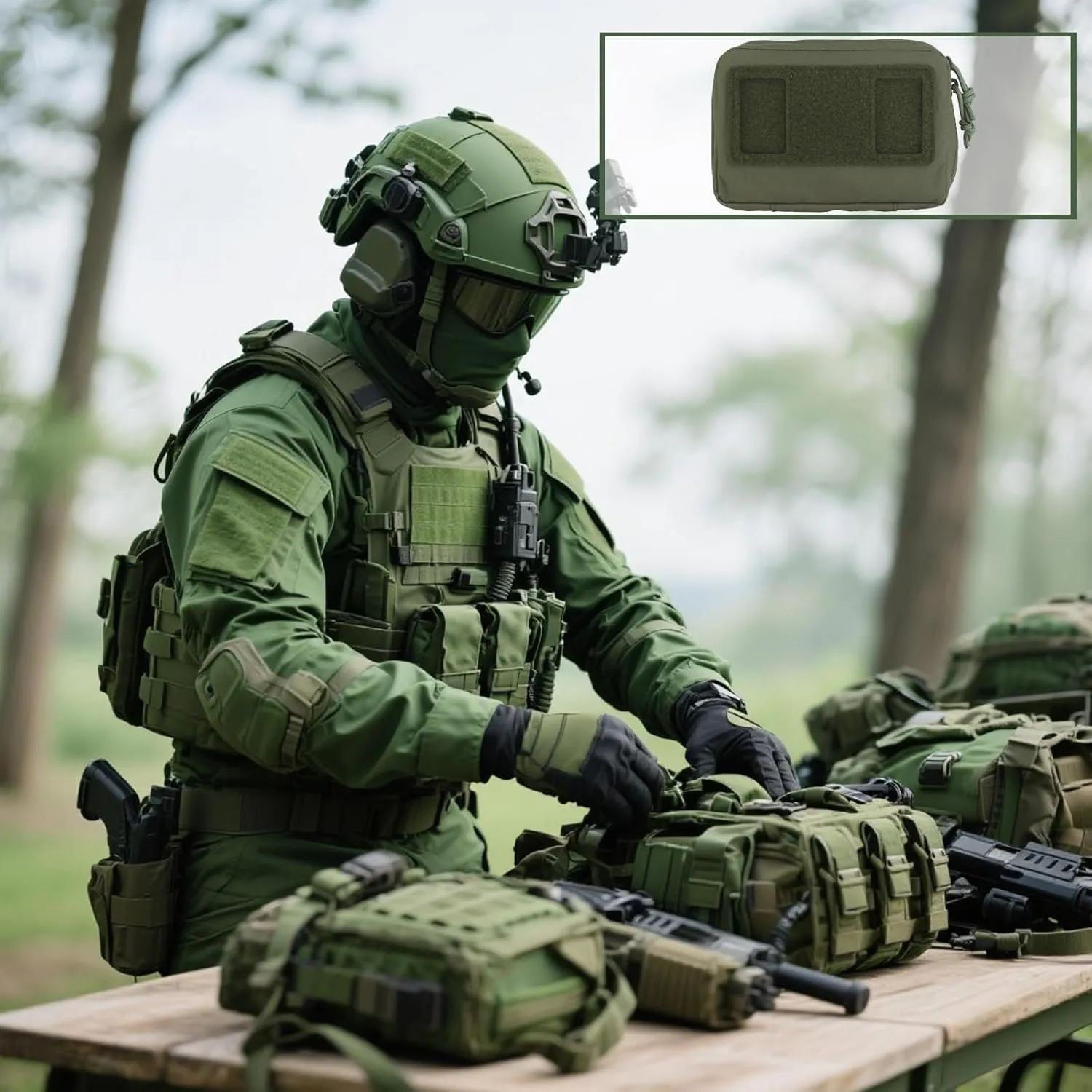 Camouflage Folding Board Navigation Set, Buckle Chest Mount Kit with Chest, Molle Tactical Phone Holder Accessories