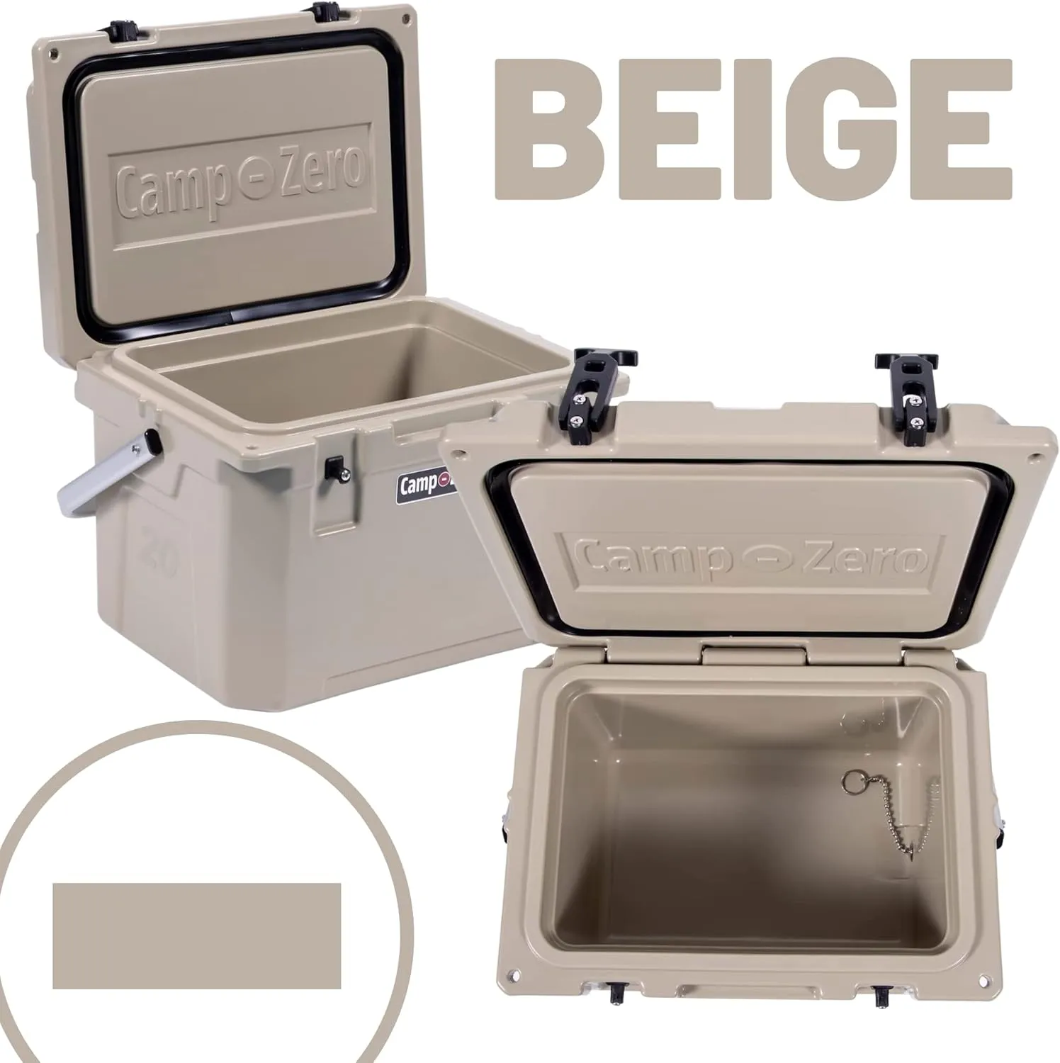 CAMP-ZERO 21 Quart Rotomolded Hard Cooler - Insulated Ice Chest with 4 Cup Holders - Bear-Proof Travel Ice Box for Beverage, Drink, BBQ, Fishing, Camping, Outdoor