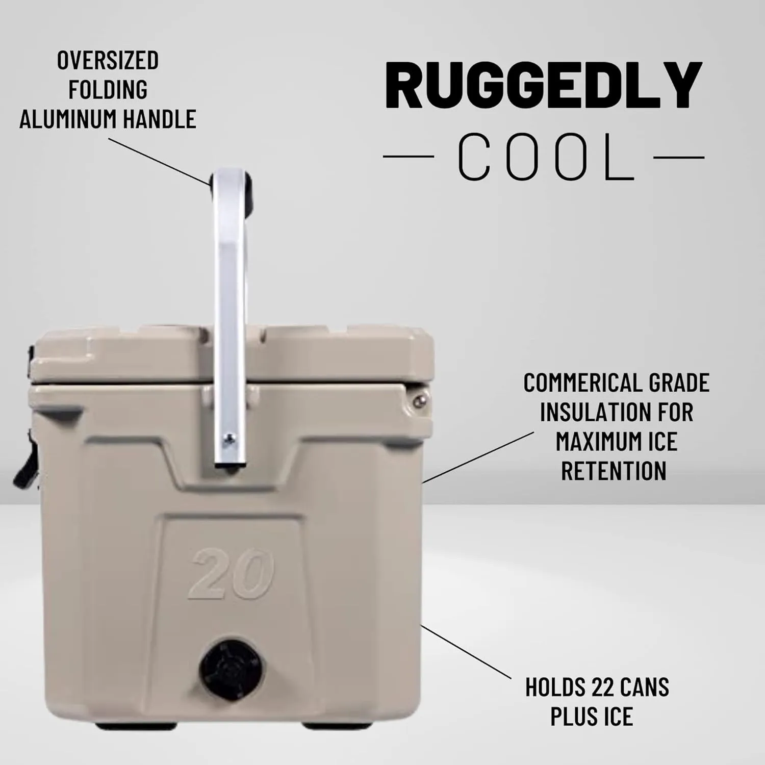 CAMP-ZERO 21 Quart Rotomolded Hard Cooler - Insulated Ice Chest with 4 Cup Holders - Bear-Proof Travel Ice Box for Beverage, Drink, BBQ, Fishing, Camping, Outdoor