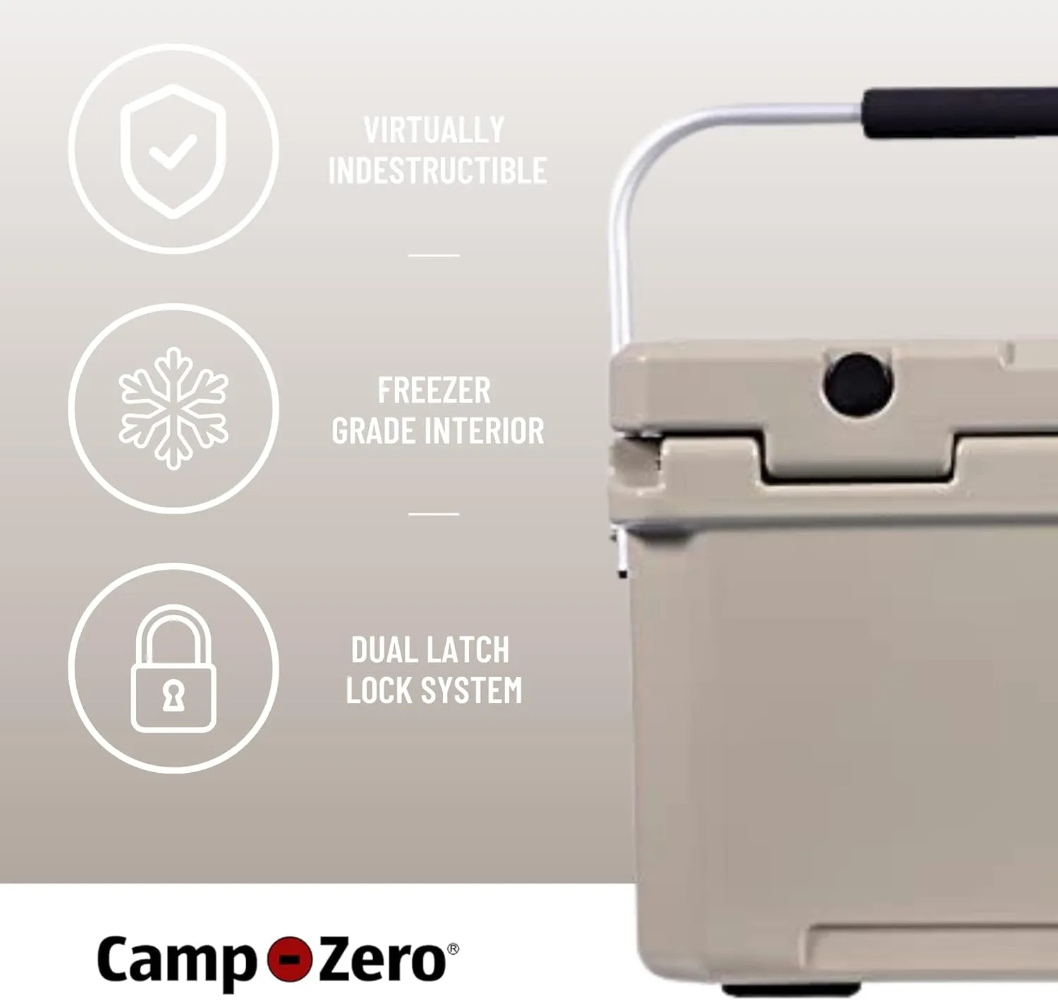 CAMP-ZERO 21 Quart Rotomolded Hard Cooler - Insulated Ice Chest with 4 Cup Holders - Bear-Proof Travel Ice Box for Beverage, Drink, BBQ, Fishing, Camping, Outdoor