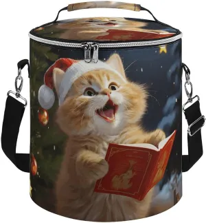 Camping Cooler Bag, Cute Cat Sing Christmas Carols Print Portable Ice Pack Outdoor Cooler Bag Picnic Cooler Bag Foldable Cooler Bag, style