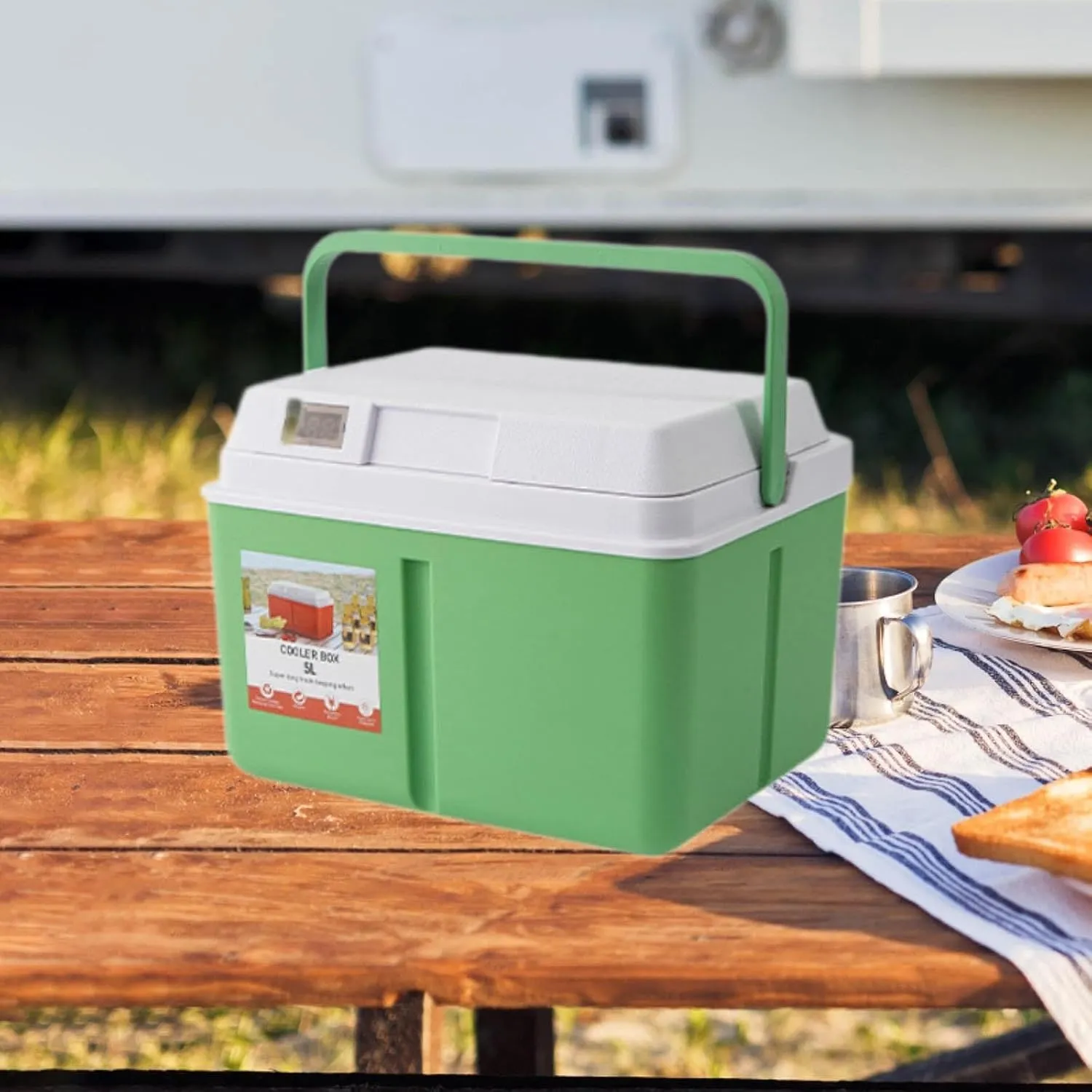 Camping Cooler Box Cold and Hot Insulated Case Sturdy Multipurpose for Outdoor Picnic Food Preservation Box with Carry Handle