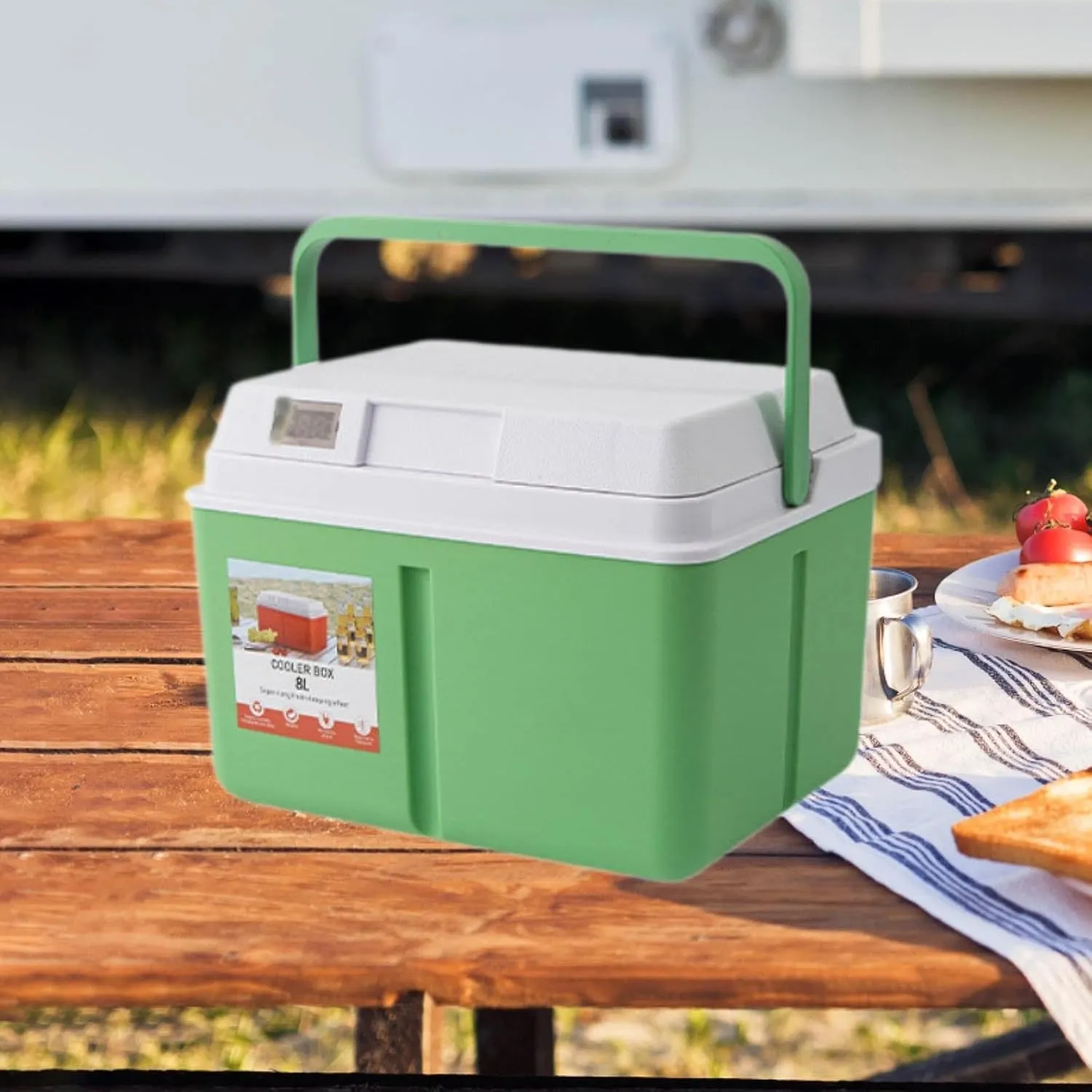 Camping Cooler Box Food Preservation Box for Outdoor Picnic Lightweight with Lock Lid Multifunctional with Carry Handle