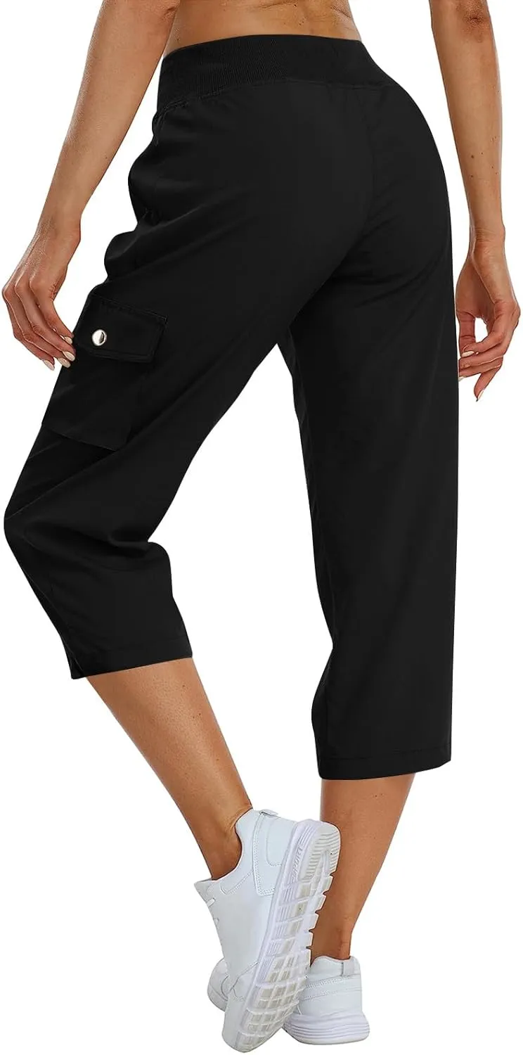 Cargo Capris for Women Casual Drawstring Capris Pants with Pockets Summer Plus Size Capri Hiking Pants Cargo Pant