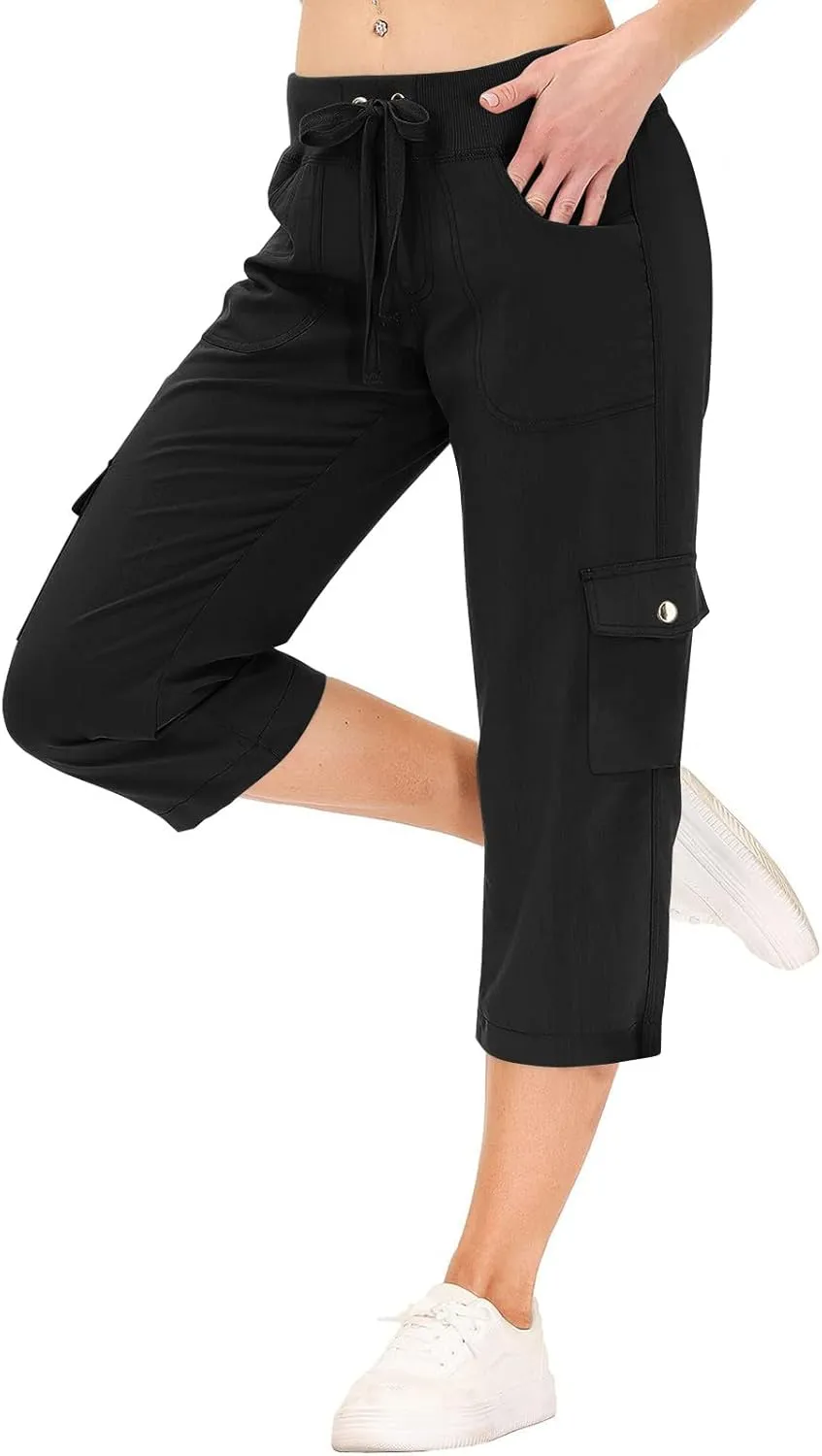 Cargo Capris for Women Casual Drawstring Capris Pants with Pockets Summer Plus Size Capri Hiking Pants Cargo Pant