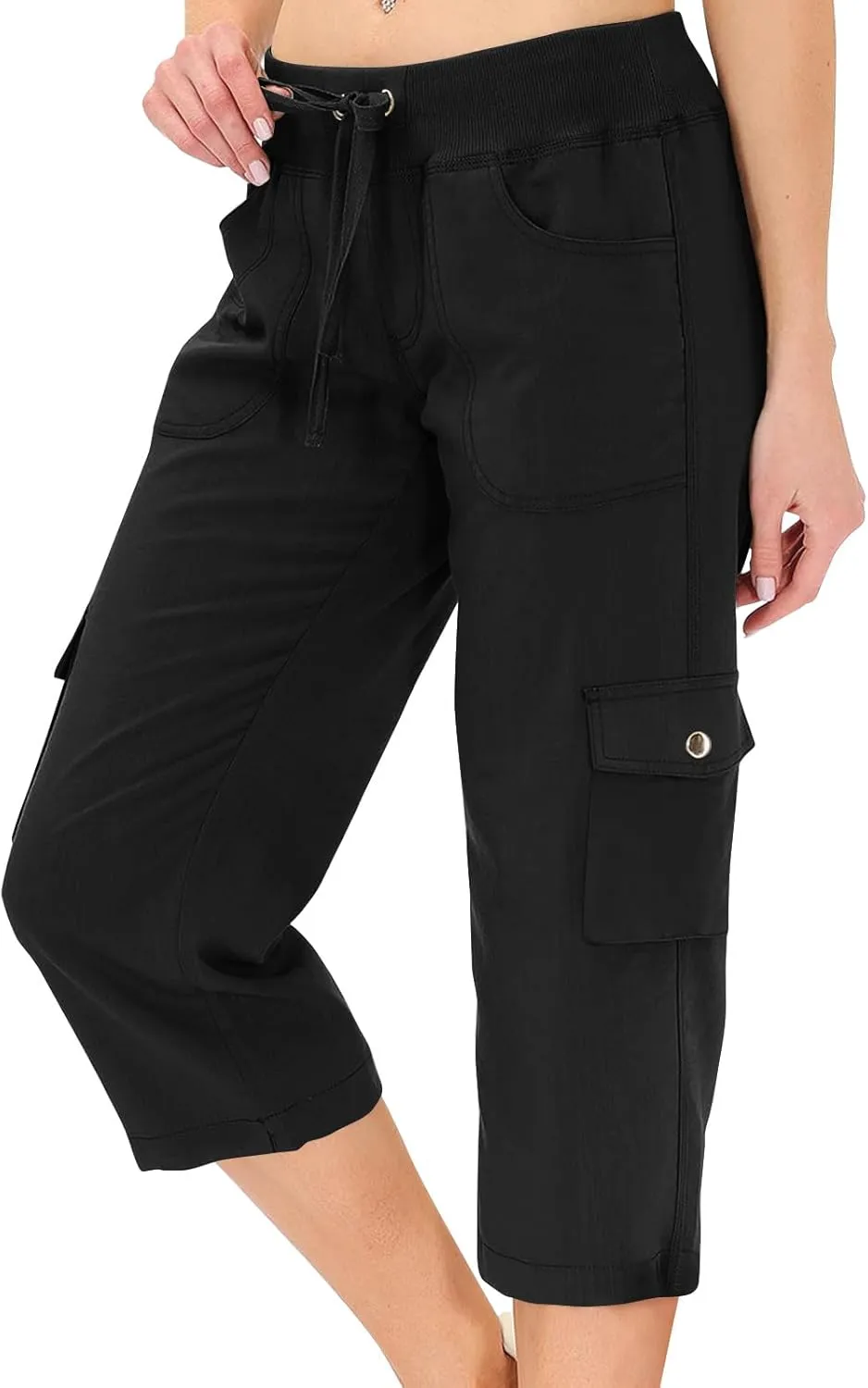 Cargo Capris for Women Casual Drawstring Capris Pants with Pockets Summer Plus Size Capri Hiking Pants Cargo Pant