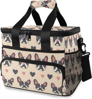 Cartoon French Bulldog Head Cooler Bag Insulated Cooler Soft Sided Cooler 24 Can Portable Picnic Bag Large Leakproof Lunch Bag Box for Beach Grocery Camping Travel Car Men Women