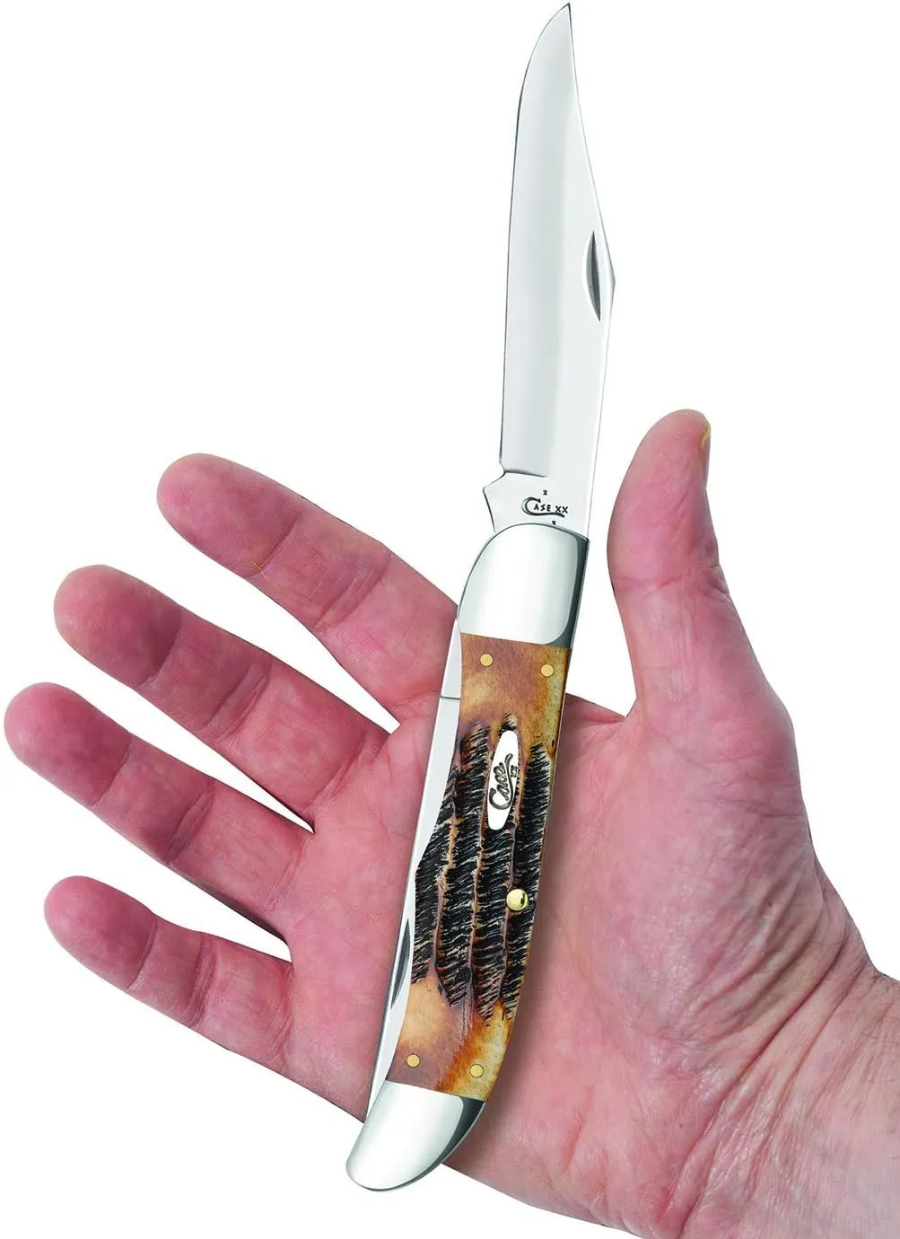 Case WR XX Pocket Knife Burnt 6.5 Bonestag Folding Hunter W/Sheath Item #3574 - (6.5265 SS) - Length Closed: 5 1/4 Inches