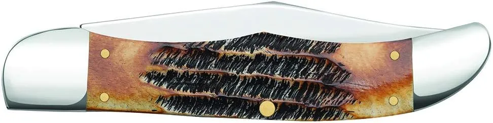 Case WR XX Pocket Knife Burnt 6.5 Bonestag Folding Hunter W/Sheath Item #3574 - (6.5265 SS) - Length Closed: 5 1/4 Inches