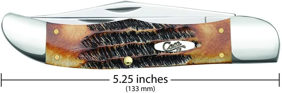 Case WR XX Pocket Knife Burnt 6.5 Bonestag Folding Hunter W/Sheath Item #3574 - (6.5265 SS) - Length Closed: 5 1/4 Inches