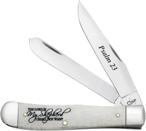Case WR XX Pocket Knife Natural Smooth Bone Trapper W/Psalm 23 and Artwork Item #8795 - (6254 SS) - Length Closed: 4 1/8 Inches