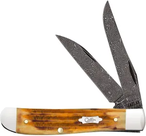Case XX Pocket Knife MINI TRAPPER - BURNT GOLDENROD DAMASCUS - SECOND CUT JIGGED Item #52422-6207W DAM - Length Closed: 3 1/2Inches