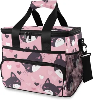 Cat Love Pink Heart Cooler Bag Insulated Cooler Soft Sided Cooler 24 Can Portable Picnic Bag Large Leakproof Lunch Bag Box for Beach Grocery Camping Travel Car Men Women