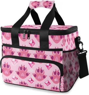 Cat Paw Pink Pattern Cooler Bag Insulated Cooler Soft Sided Cooler 24 Can Portable Picnic Bag Large Leakproof Lunch Bag Box for Beach Grocery Camping Travel Car Men Women