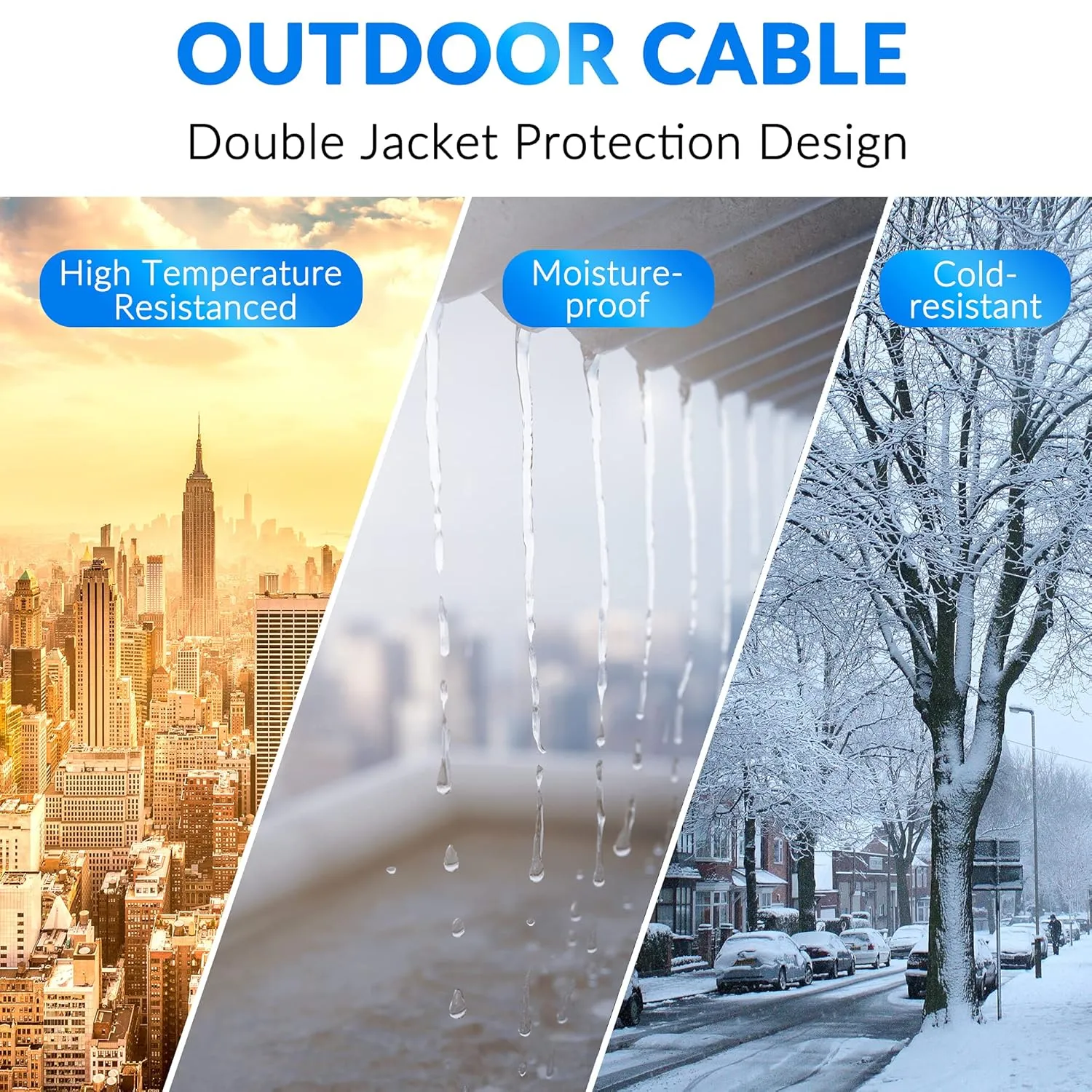 Cat5e Outdoor Ethernet Cable 350 Feet, Cat 5e Heavy Duty Internet Network LAN Cable, More Flexible Than Cat 6, Waterproof, PVC & LLDPE UV Double Jackets for in Wall, Direct Burial, Router, POE, Indoor