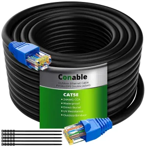 Cat5e Outdoor Ethernet Cable 350 Feet, Cat 5e Heavy Duty Internet Network LAN Cable, More Flexible Than Cat 6, Waterproof, PVC & LLDPE UV Double Jackets for in Wall, Direct Burial, Router, POE, Indoor
