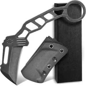 Ccanku C1120 Fixed Blade Knife D2 All Steel Handle EDC Tool Knife with Kydex Sheaths for Outdoor, Camping(Black)