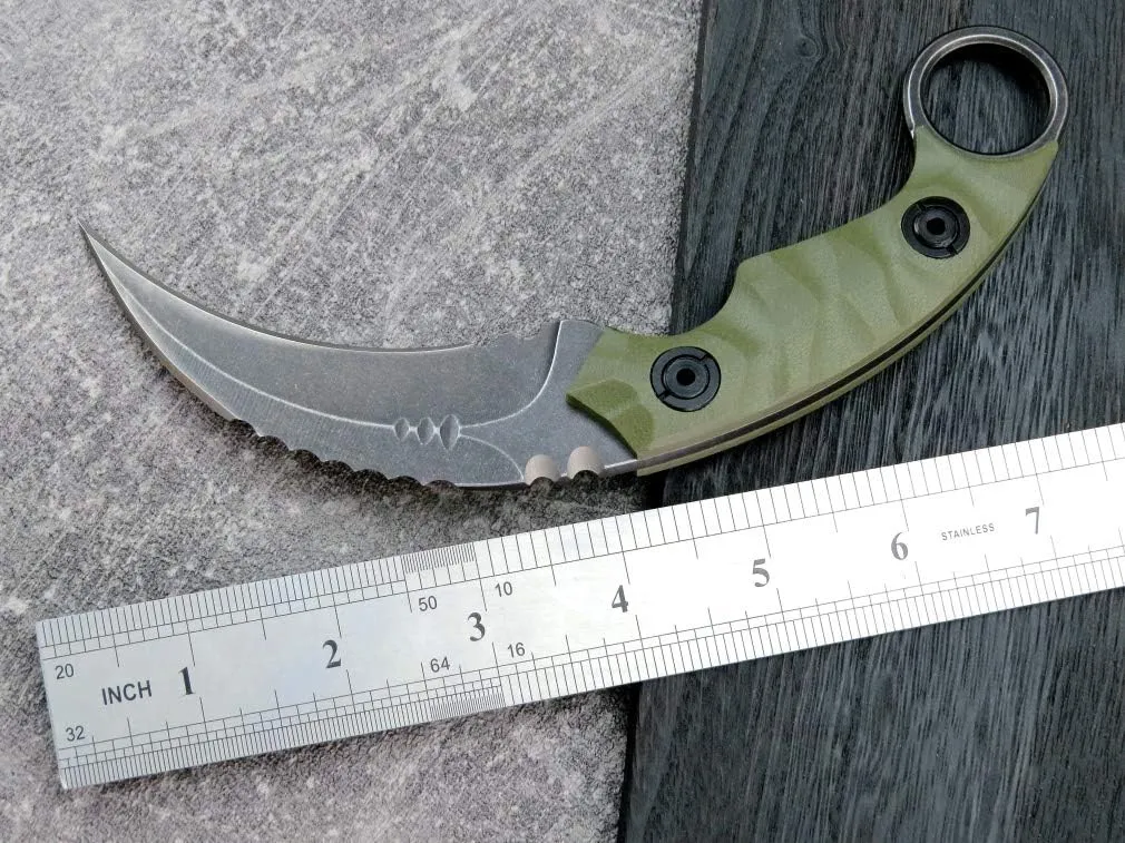 Ccanku C1691 Fixed Blade Knife D2 Steel G10 Handle 4 Inches,Outdoor Survival Claw Teeth Knife,Camping EDC Tools, Kydex Sheaths … …