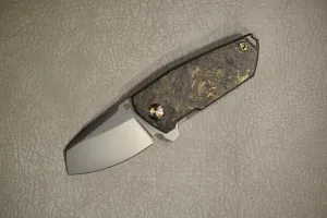 Cheburkov Knife Bulldog Light, Steel Elmax, Handle Marble Carbon with Gold Powder, Bronze Polished Titanium