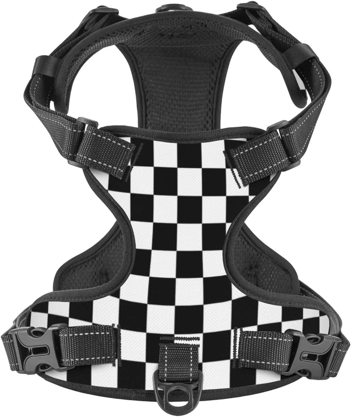 Checkered Racing Flag Soft Padded Dog Harness Vest for Small Medium Large Dogs, Reflective No Pull Puppy Dog Pet Vest Leash Set for Walking Training Running