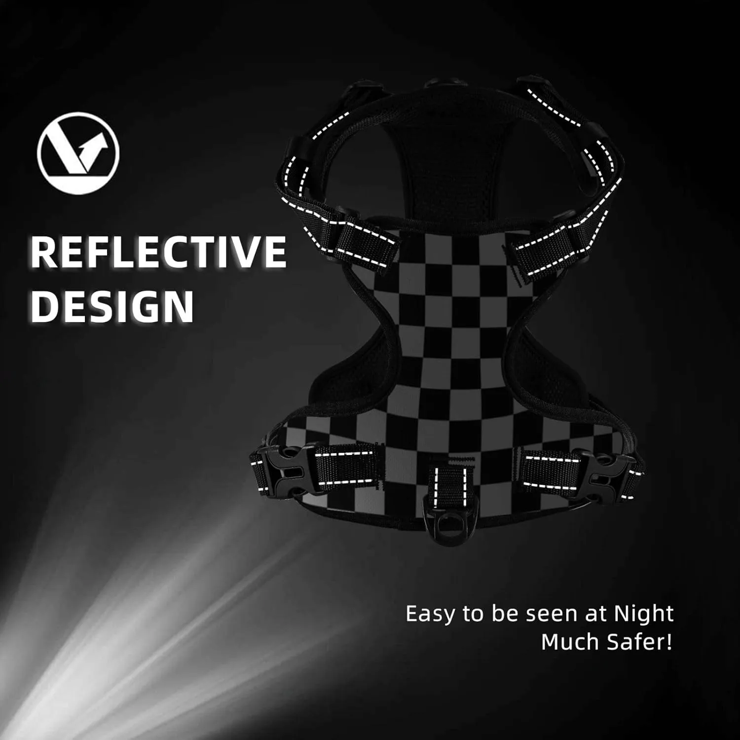Checkered Racing Flag Soft Padded Dog Harness Vest for Small Medium Large Dogs, Reflective No Pull Puppy Dog Pet Vest Leash Set for Walking Training Running