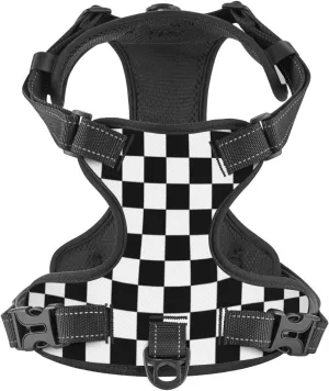Checkered Racing Flag Soft Padded Dog Harness Vest for Small Medium Large Dogs, Reflective No Pull Puppy Dog Pet Vest Leash Set for Walking Training Running