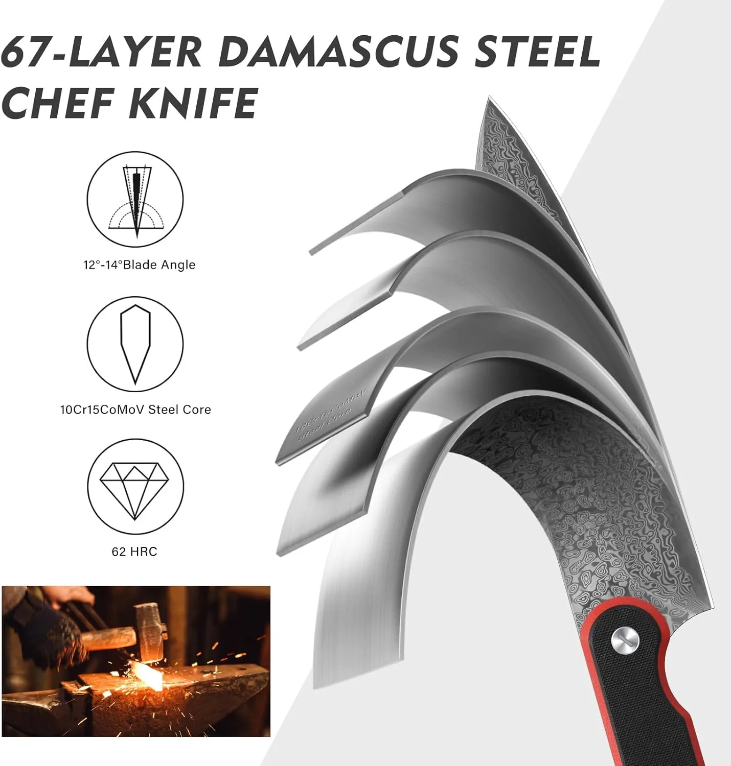 Chef Knife 8 Inch, Professional 67-Layer Damascus Stainless Steel Kitchen Knife with 10Cr15CoMoV Steel Core, Ultra Sharp Cooking Knife with Ergonomic Full Tang G10 Handle