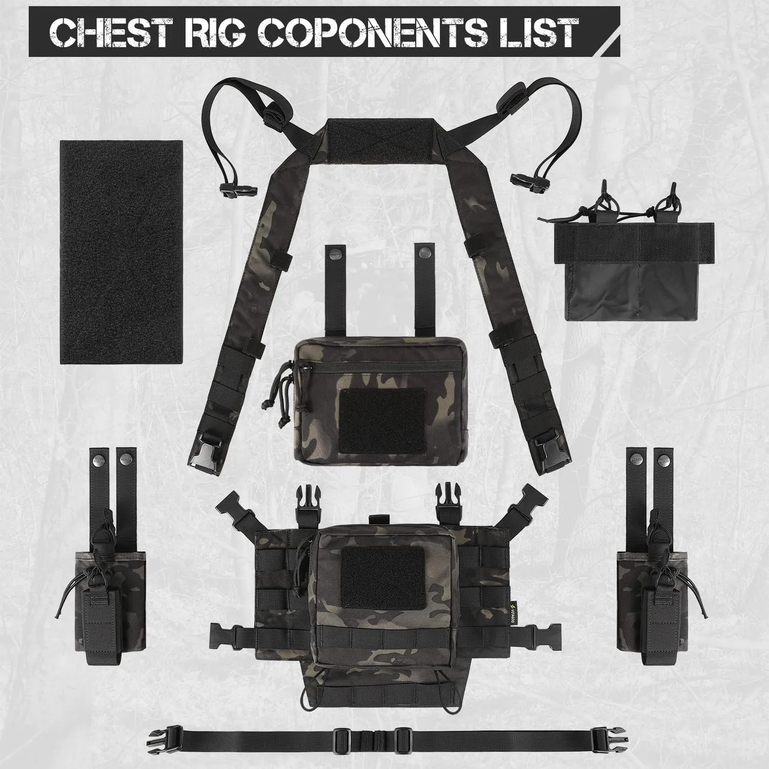 Chest Rig-Tactical Chest Rig, Adjustable & Detachable Molle Micro Chest Rigs, with 5.56/7.62 Magazine Pouch