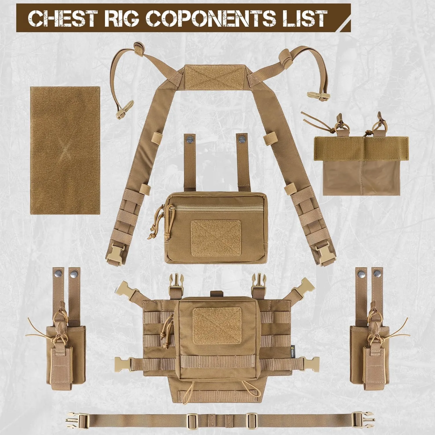 Chest Rig-Tactical Chest Rig, Adjustable & Detachable Molle Micro Chest Rigs, with 5.56/7.62 Magazine Pouch