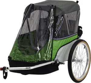Children's Junior Bike Trailer: for 1-2 Kids Under 3'10"/100lbs max - Built-in roll cage, Stainless Steel towbar, 5-Point Restraints, Large Cargo Space, roll-up Bug and rain Screens, Safety Flag