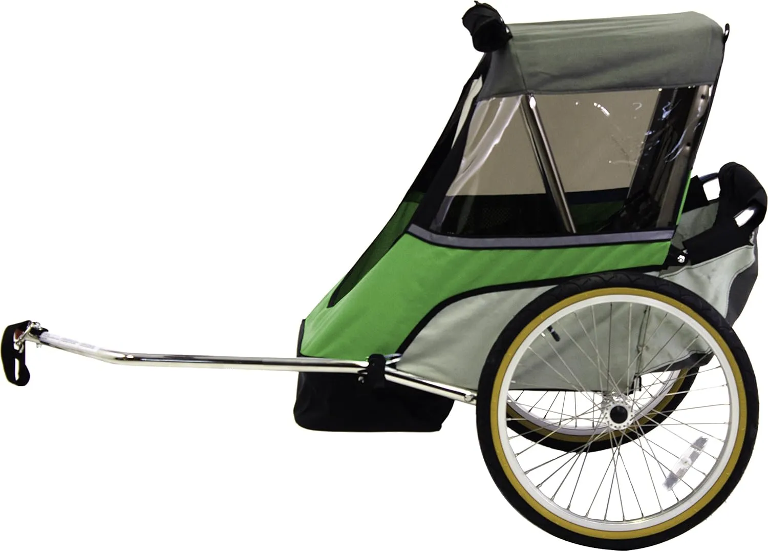 Children's Junior Bike Trailer: for 1-2 Kids Under 3'10"/100lbs max - Built-in roll cage, Stainless Steel towbar, 5-Point Restraints, Large Cargo Space, roll-up Bug and rain Screens, Safety Flag