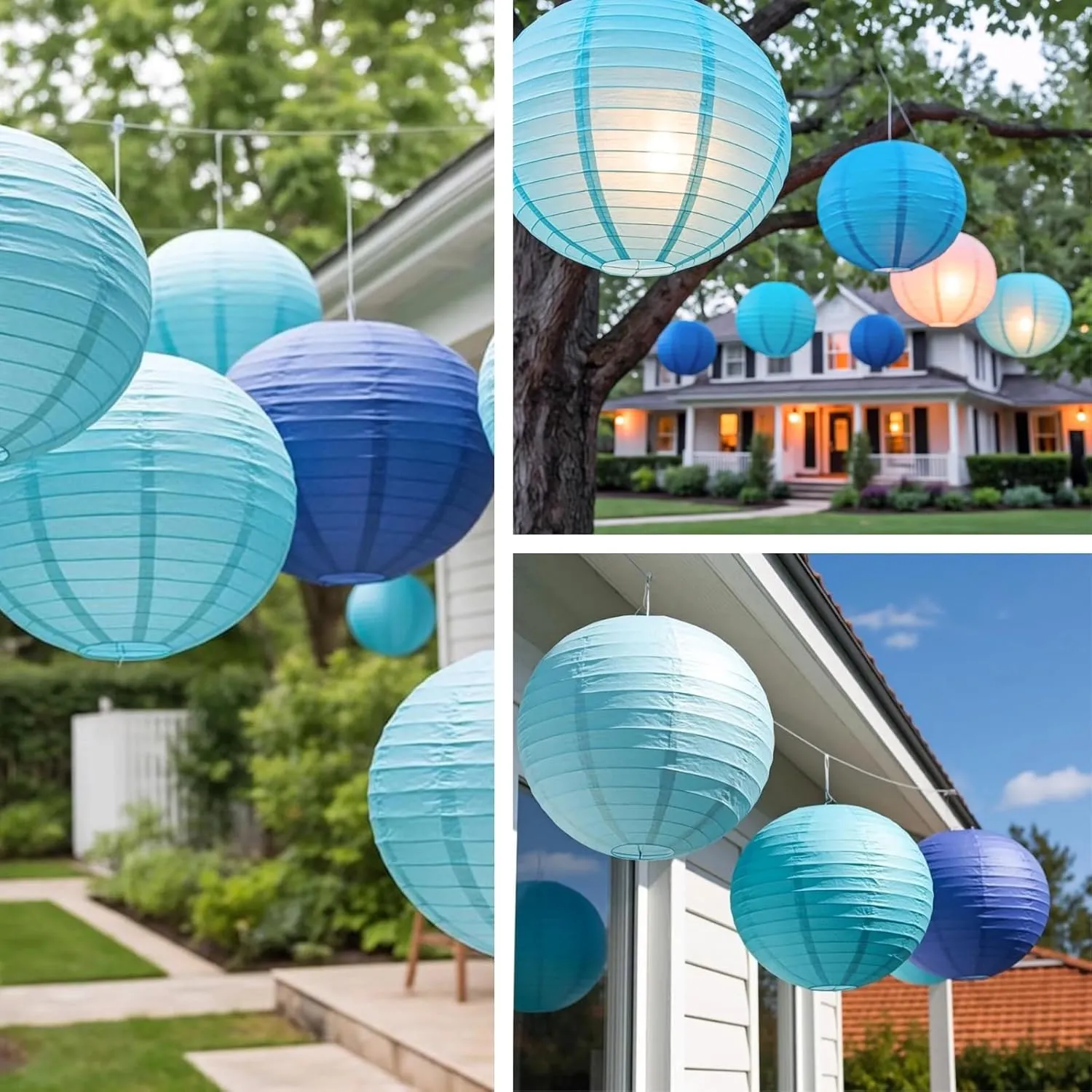 Chinese Paper Lanterns for Birthday Party Decorations – Hanging LED Lights for Ceiling Decor, Rainbow Classroom, Wedding Decorations, and Home Party – Pack of 10,Blue/Royal Blue 10-Inch
