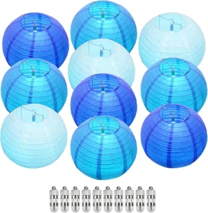 Chinese Paper Lanterns for Birthday Party Decorations – Hanging LED Lights for Ceiling Decor, Rainbow Classroom, Wedding Decorations, and Home Party – Pack of 10,Blue/Royal Blue 10-Inch