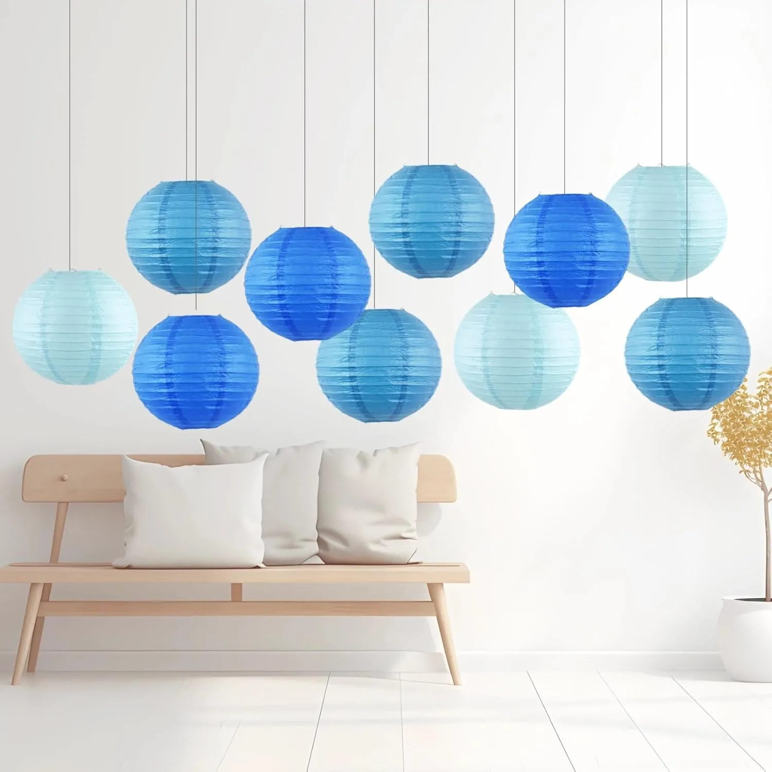 Chinese Paper Lanterns for Birthday Party Decorations – Hanging LED Lights for Ceiling Decor, Rainbow Classroom, Wedding Decorations, and Home Party – Pack of 10,Blue/Royal Blue 10-Inch