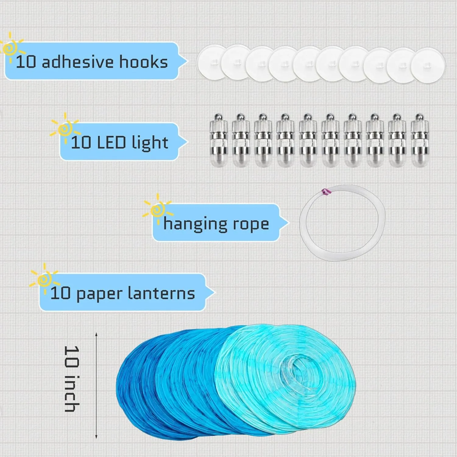 Chinese Paper Lanterns for Birthday Party Decorations – Hanging LED Lights for Ceiling Decor, Rainbow Classroom, Wedding Decorations, and Home Party – Pack of 10,Blue/Royal Blue 10-Inch