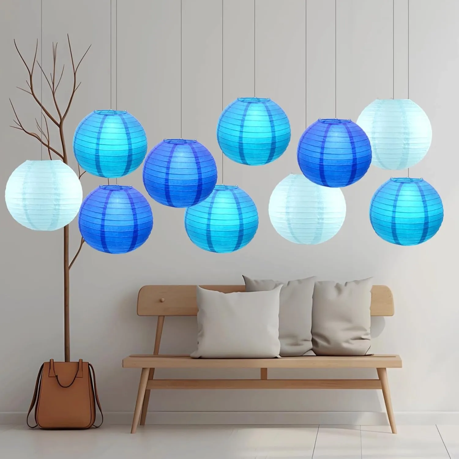 Chinese Paper Lanterns for Birthday Party Decorations – Hanging LED Lights for Ceiling Decor, Rainbow Classroom, Wedding Decorations, and Home Party – Pack of 10,Blue/Royal Blue 10-Inch