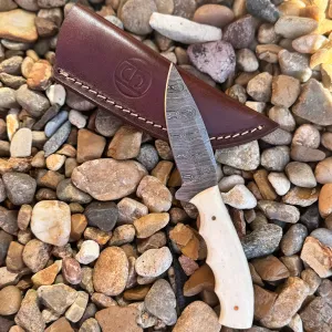 Circle SH Fixed Damascus Blade Knife with Bone Handle