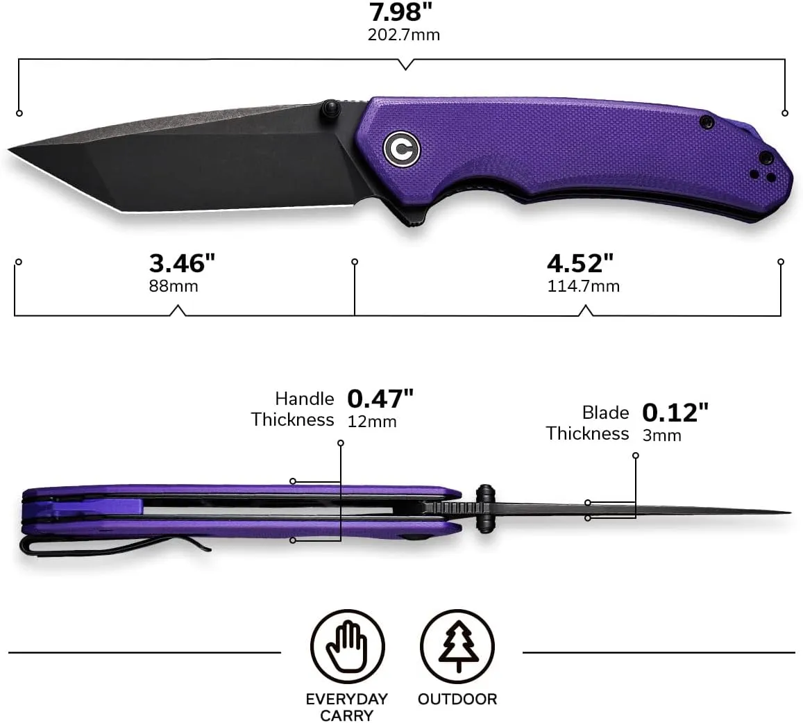 CIVIVI Brazen Folding Pocket Knife,3.5-Inch Tanto D2 Plain Blade,G-10 Outdoor Camping Hiking Knife with Thumb Studs and Flipper Opener,Unique Tool Gift for EDC Men Women C2023D