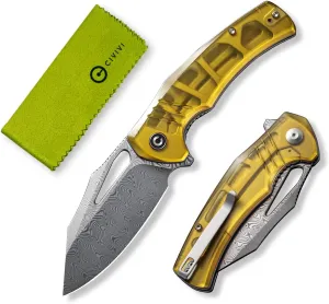 CIVIVI BullTusk Pocket Knife for Camping Fishing Hunting, Folding Knife with Flipper, 3.48" Curved Damascus Blade Ultem Handle, Cool Pocket Knife for Men Women Gift C23017-DS1
