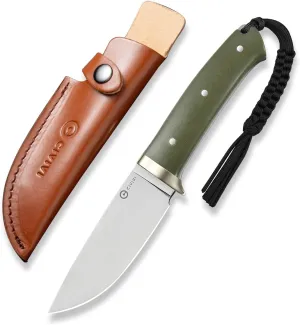 CIVIVI EDC Fixed Blade Knife with Leather Sheath, 4.6" Nitro-V Blade G10 Handle, Full Tang Cloud Peak Knife with Lanyard and Nickel Silver Guard C23044-2 (Green)