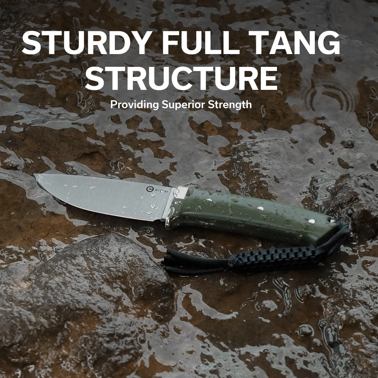 CIVIVI EDC Fixed Blade Knife with Leather Sheath, 4.6" Nitro-V Blade G10 Handle, Full Tang Cloud Peak Knife with Lanyard and Nickel Silver Guard C23044-2 (Green)
