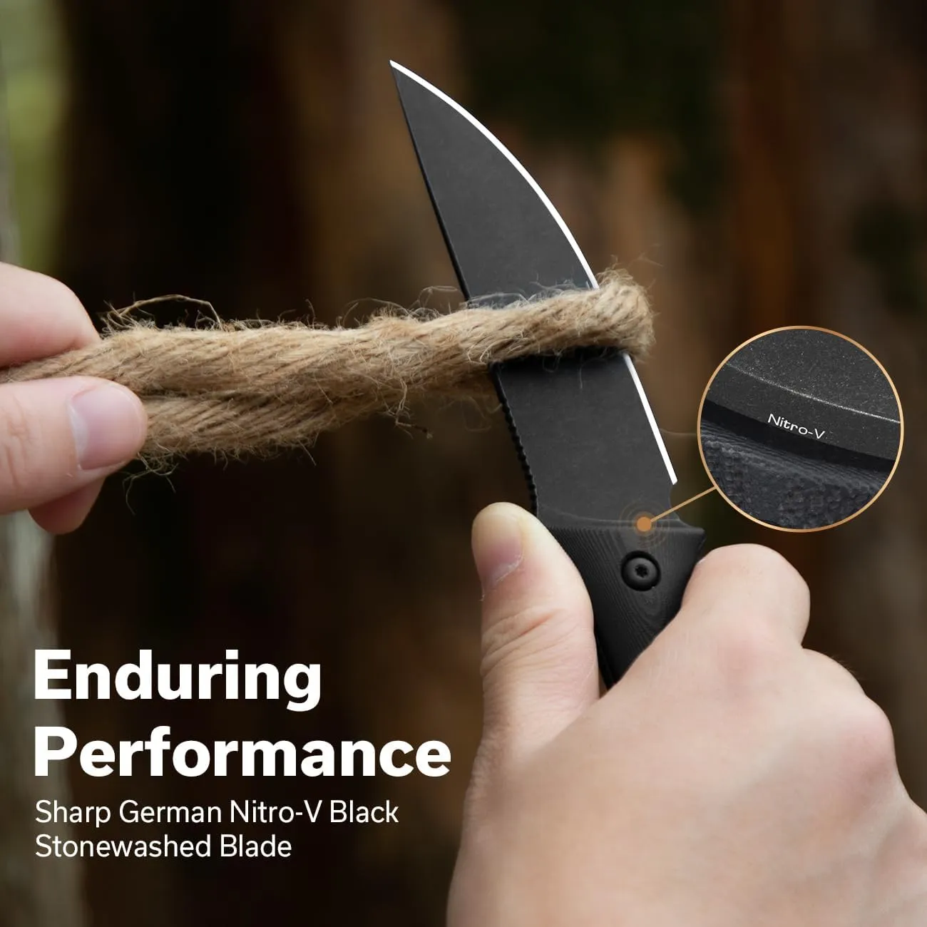 CIVIVI Fixed Blade Knife with a Kydex Sheath, a T-clip, a Lanyard for EDC, Stormridge Full Tang Knife with 3.92" Nitro-V Black G10 Contoured Handle for Outdoor Activities C23041-1