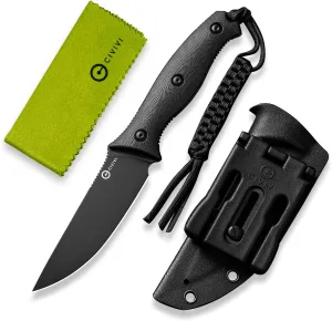 CIVIVI Fixed Blade Knife with a Kydex Sheath, a T-clip, a Lanyard for EDC, Stormridge Full Tang Knife with 3.92" Nitro-V Black G10 Contoured Handle for Outdoor Activities C23041-1