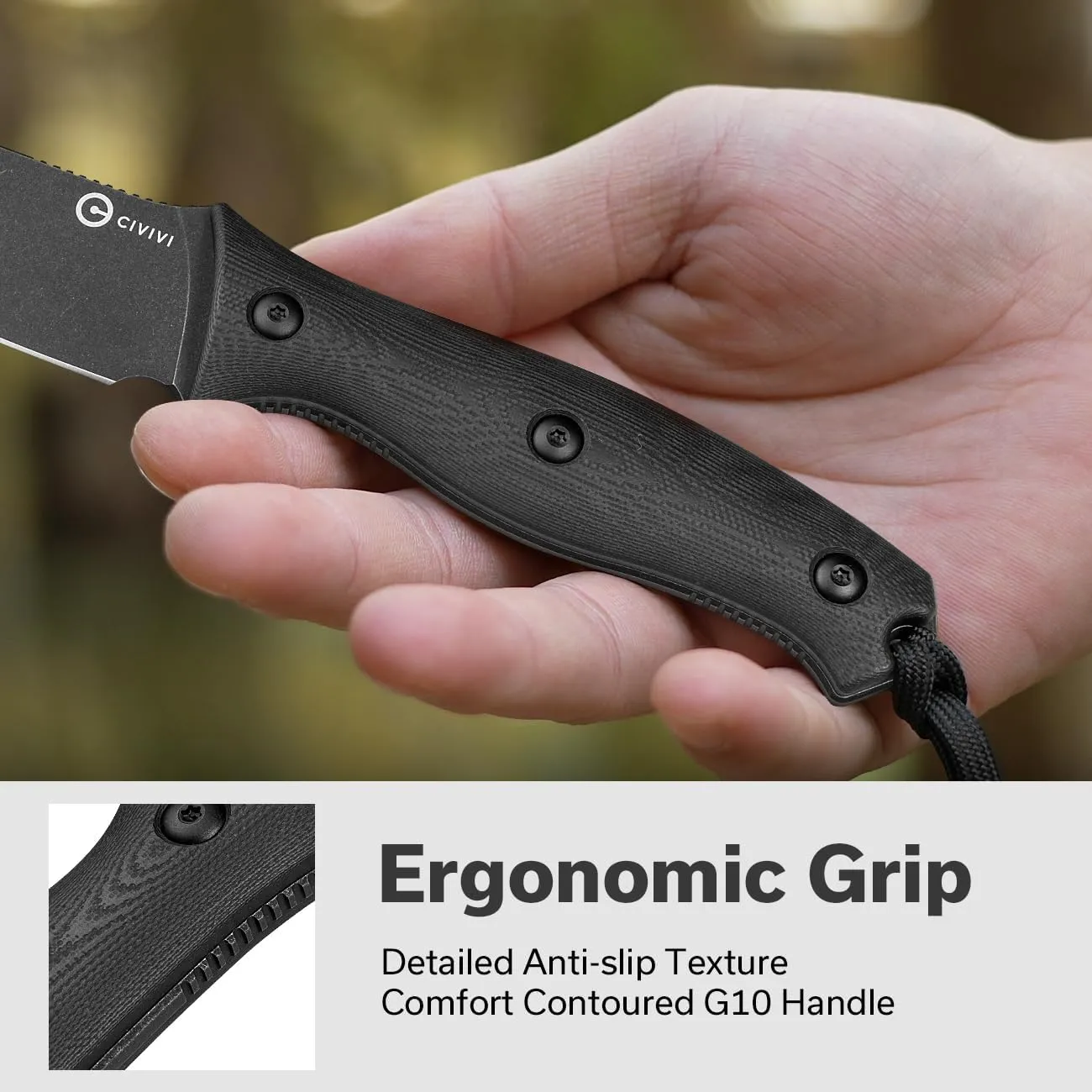 CIVIVI Fixed Blade Knife with a Kydex Sheath, a T-clip, a Lanyard for EDC, Stormridge Full Tang Knife with 3.92" Nitro-V Black G10 Contoured Handle for Outdoor Activities C23041-1