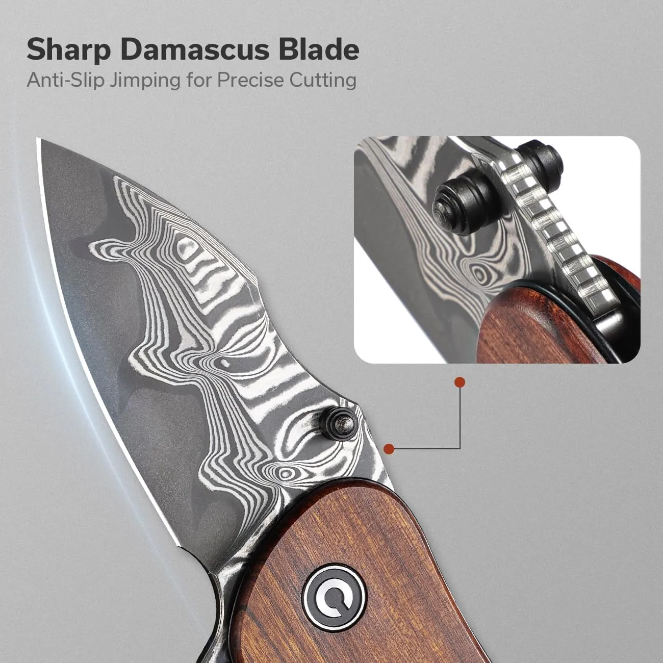 CIVIVI Gordo Folding Pocket Knife for EDC, Small Flipper Knife with 2.51" Damascus Blade Guibourtia Wood Handle, Utility Knife for Men Women Gift C22018C-DS1