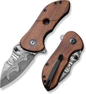 CIVIVI Gordo Folding Pocket Knife for EDC, Small Flipper Knife with 2.51" Damascus Blade Guibourtia Wood Handle, Utility Knife for Men Women Gift C22018C-DS1