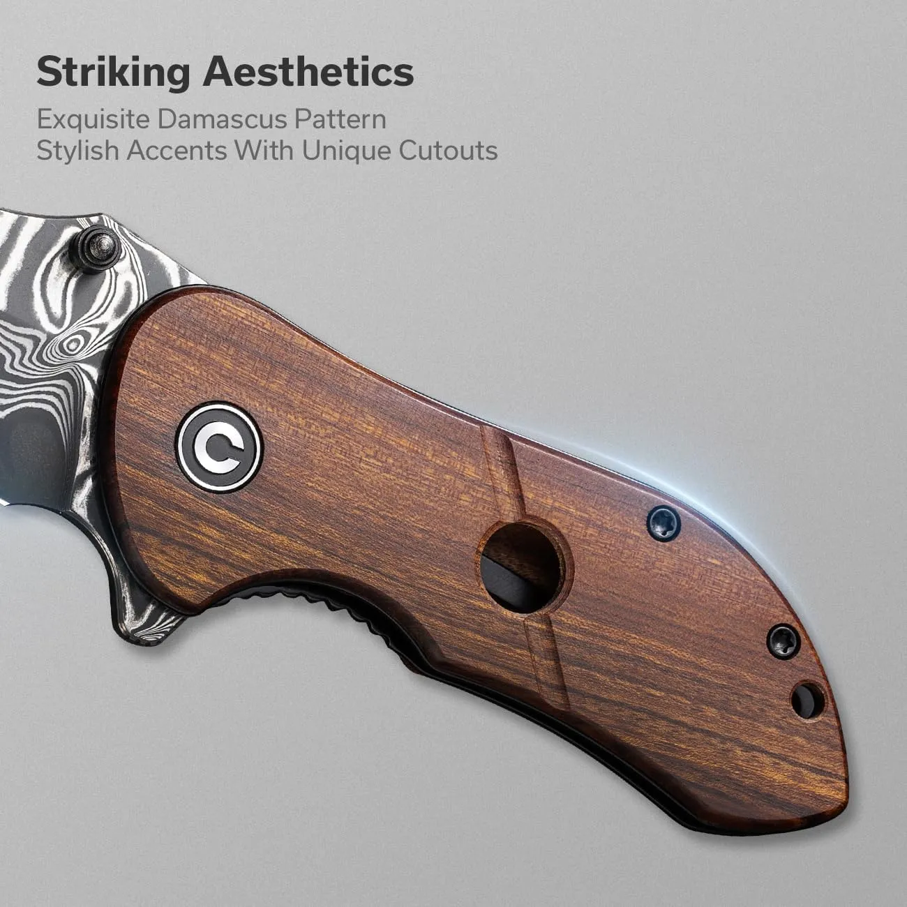 CIVIVI Gordo Folding Pocket Knife for EDC, Small Flipper Knife with 2.51" Damascus Blade Guibourtia Wood Handle, Utility Knife for Men Women Gift C22018C-DS1