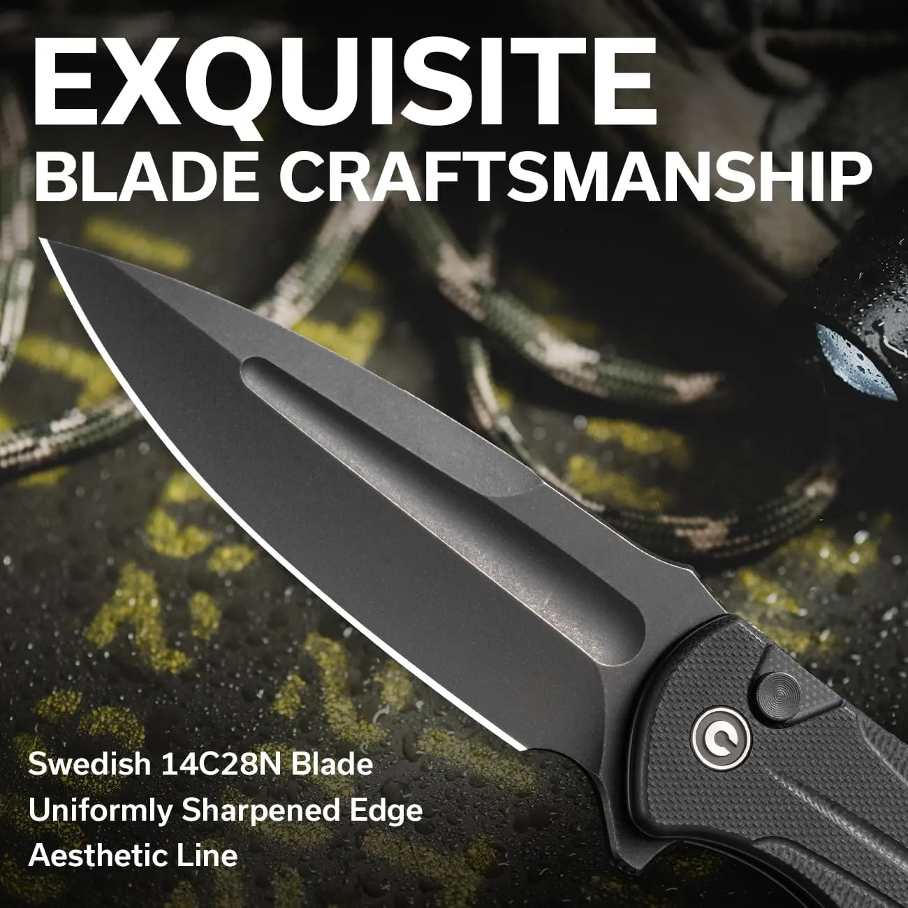 CIVIVI Incindie Pocket Knife for Men, Folding Knife with 3.48" 14C28N Blade Milled G10 Handle for EDC C23053-1 (Black)